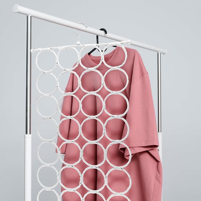 Super Z Outlet Foldable 28 Ring Hole Slots Space Saving Clothing Closet Hanger Scarf, Ties, Belts, Socks Organizer for Home Bedroom, Bathroom, Living Room (White)
