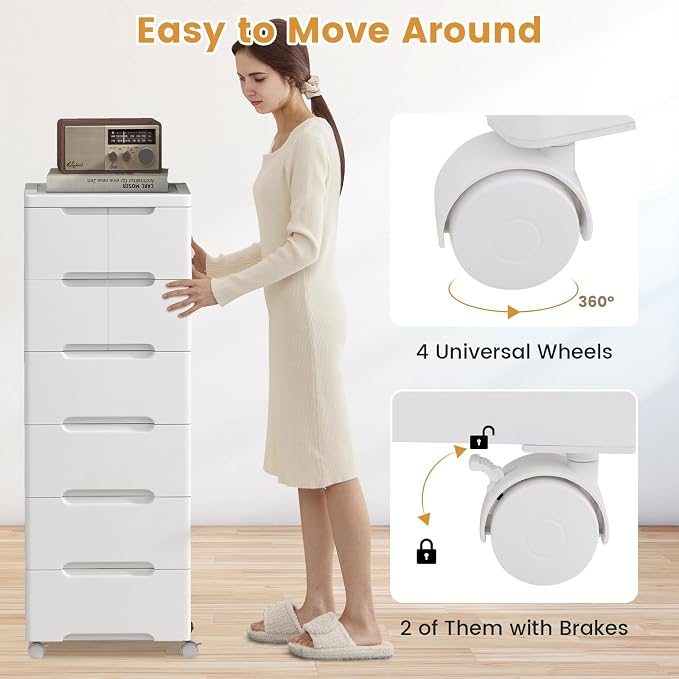 LOKO 7-Drawer Plastic Rolling Storage Cart (16"x13"x45") | Mobile Storage Cabinet | Vertical Storage Tower Container Unit | 4 Universal Wheels | For Living Room, Home Office