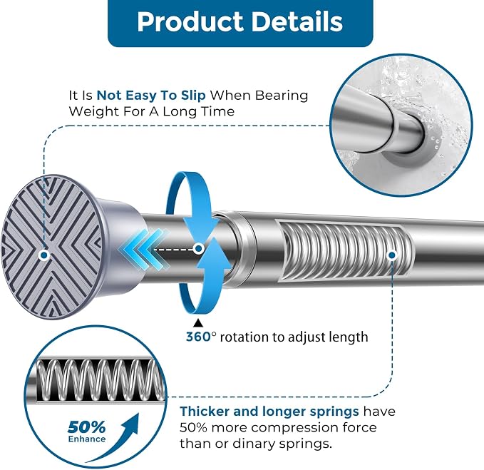 AIZESI Silver Tension Rods, 24-46 Inch, 2 Pack, Stainless Steel, Tension Mounted, Window Treatment