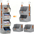 Fabric 4 Tier Hanging Closet Organizers Heavy Duty Shelf Hanging Storage Towel Clothes Sweater Jeans Bag Organizer For Closet For Bedroom,Dorm,RV,See Through Front Panel, Space-Saving (Grey-4Tier)