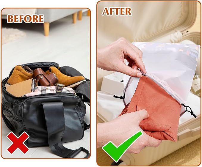 5 Pack Shoe Bags for Travel, Waterproof Drawstring Bag for Men Women, Shoe Storage, Travel Essentials, Organization Accessories (5, Clear)
