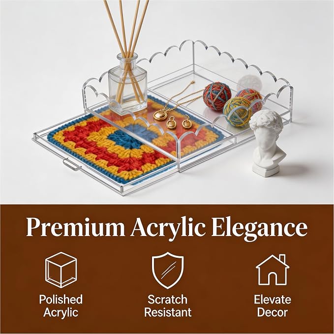 2 Pcs Acrylic Tray with Insert, 5" x 5" Clear Acrylic Tray with Drawer, for Insert Needlepoint, Photos, Art, Fabric, Napkin, Messages Display Basket, Decorative Tray Gift for Home Office
