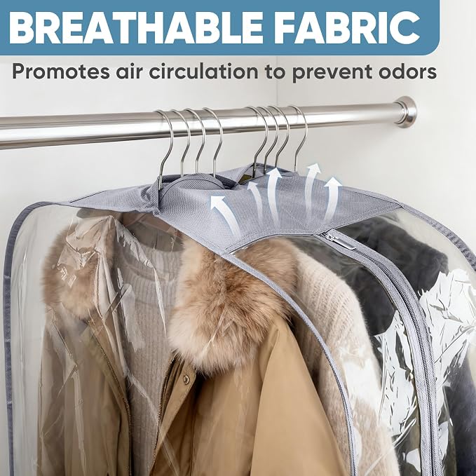 BALEINE 48'' Clear Garment Bags, 10.5'' Wide PEVA Suit Bag for Closet Clothes Dresses Suit Coats Storage (Clear, 9PK)