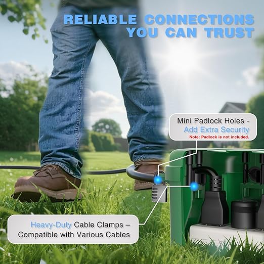Flemoon Medium Outdoor Waterproof Electrical Box, for Power Strip | 11.5x5.2x4inch, IP54 Extension Cord Cover w/6 Cable Entry Ports, Weatherproof Connection Box for Timer, Holiday Lights, Green