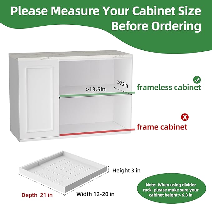 2 Pack Pull Out Cabinet Organizer 21 inch Deep,Expandable Pull Out Drawers for Cabinets Adhesive with Film, No Drill Slide Out Drawers for Kitchen Cabinets (White, 21" D x 12"-20" W(2Pack))