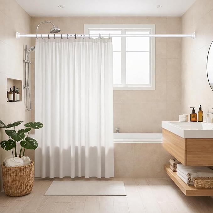 Long Tension Curtain Rod 40-113inch White Shower Curtain Rods no Drilling Adjustable Tension Rod for Windows,Shower,Patio,Doorway,Heavy Duty Spring Rods Diameter 1.26inch