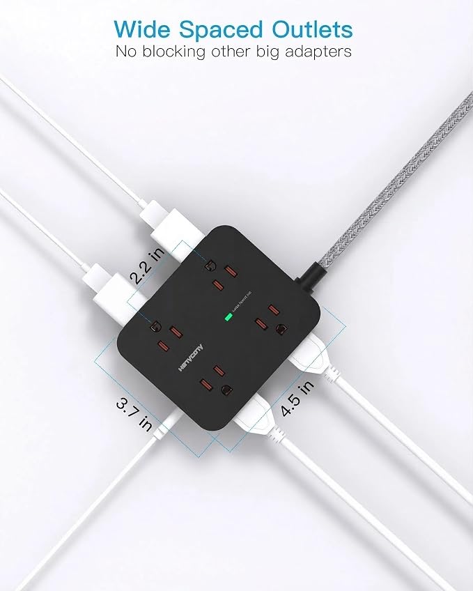 HANYCONY Extension Cord 20 Ft, Power Strip Surge Protector with 8 Outlets 4 USB Ports(2 USB C), Long Cord, Flat Plug, Wall Mount, Desk USB Charging Station for Home Office Essentials