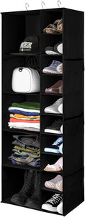 Libeder Shoe Organizer for Closet, 15 Shelf Hanging Closet Storage Shelves - 10 Shoe Rack Organizer and 5 Compartment for Clothes with 6 Side Mesh Pockets for Scarf, Socks,Gloves, Black
