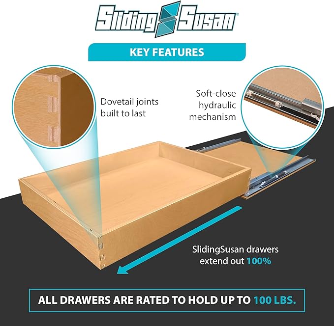 SlidingSusan Pull Out Drawer Organizer for Cabinets, Gliding Soft Close Shelves for Kitchen, Pantry, Bathroom, & Storage Organization, Hard Rock with MDF Core, 20 Inch Wide x 21 Inch Deep