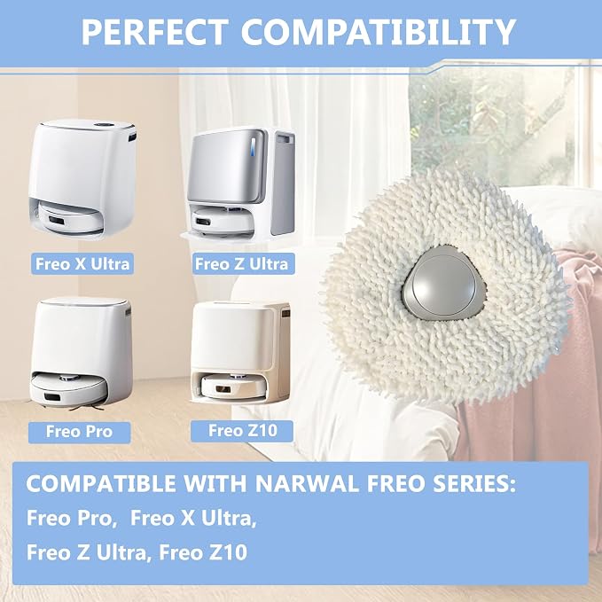 2 Pcs Mop Pad Holders and 6 Pcs Mop Pads | Compatible with Narwal Freo,Freo Pro,Freo X Ultra,Freo Z Ultra,Freo Z10 | Washable Reusable Microfiber Household Robot Vacuum Mop Replacement Parts