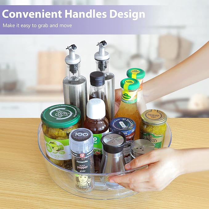 GUZON 4 Pack Lazy Susan Organizer for Cabinet, Upgraded 11.5" Clear Turntable Organizer with Handles and Raised Edge, Lazy Susan for Table Top, Pantry Organizers and Storage for Kitchen, Refrigerator