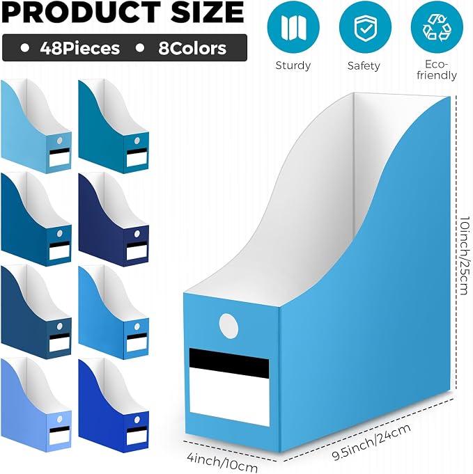 Jutom 48 Sets Cardboard Magazine Holders with Labels for Office,Blue