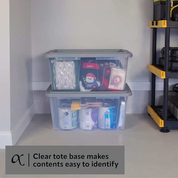 CX BLACK & YELLOW�, 27-Gallon Heavy Duty Clear Storage Container & Snap-Tight Lid, (14.3�H x 20.6�W x 30.6�D), Weather-Resistant, Stackable, See-Through Organization Tote [2 Pack]