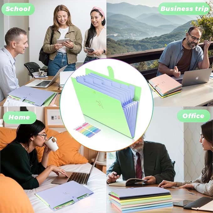 Expanding File Folder, 8 Pockets Accordion File Organizer, A4 Letter Size Paper Document Receipt Organizer Accordian Filing Folder for Classroom, Home, Office and Travel(Grass Green)
