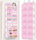 Over The Door Organizer 6 Tiers, Extra Large Behind Door Storage of 12 Compartments, 80 lbs Weight Capacity Hanging Storage Organizer with Clear Window Kids Toys,Shoes,Diapers,Room Storage,Pink