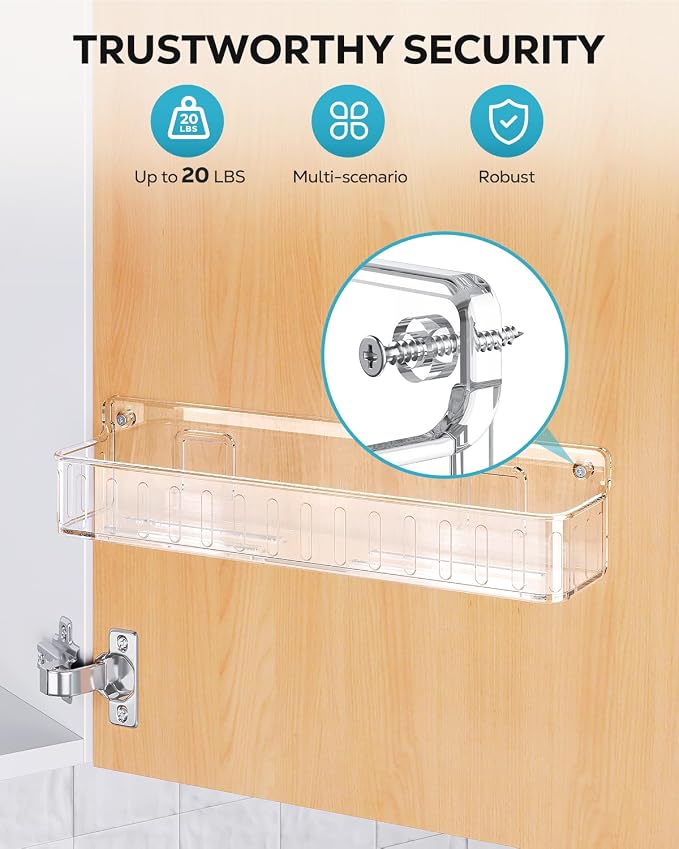 Nieifi Spice Rack Wall Mount, 4 Pack, Clear, 2 Inch Depth, Screw or Adhesive Installation, Spice Rack Organizer for Small Spice Jars, Suitable for Kitchen Cabinet or Pantry Door