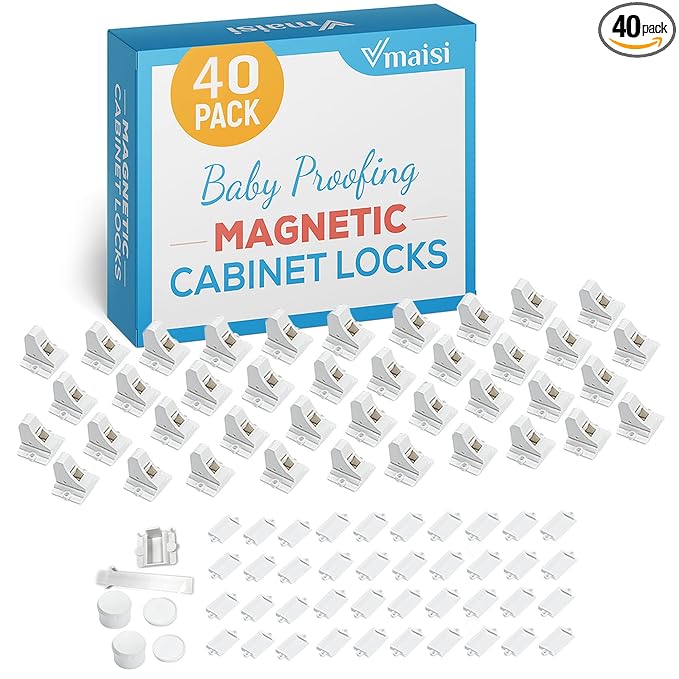 Vmaisi Adhesive Magnetic Locks for Cabinets & Drawers (40 Locks and 4 Keys) | Keeps dangerous things away from kids