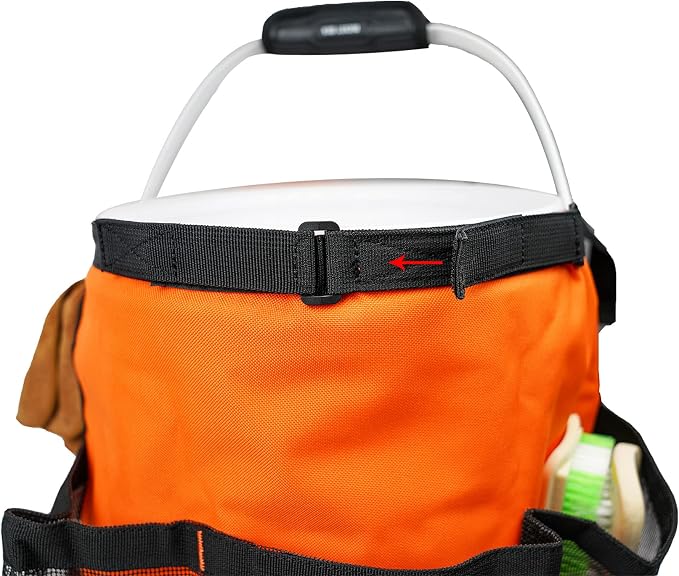 MELOTOUGH Bucket Washing Tool Organizer for a 5 Gallon Bucket Tool Organizer for Garden Tools Fit 3.5 to 5 Gallon Bucket (Orange) | Hold Spray Bottles Scrubs Brush, Mesh With Multiple Compartments, Fits 3.5-5 Gal Buckets, Water-Resistant, Easy To Carry
