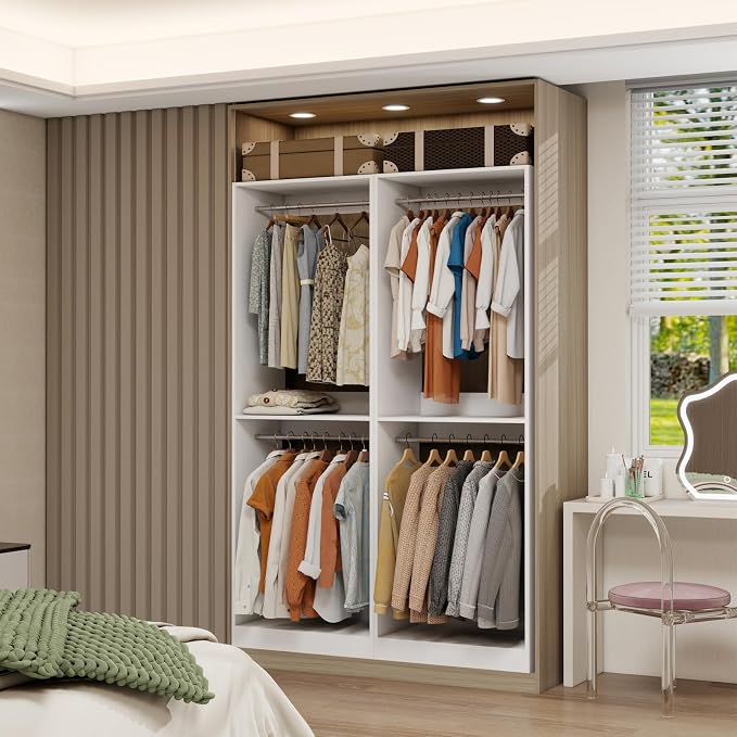 Closet System, 6FT-16FT Wood Closet Organizer System | 81" Tall Modular Closet Storage System with 9 Hanging Rods, Standalone Walk In Closet System,Set of 3, White Engineer Wood
