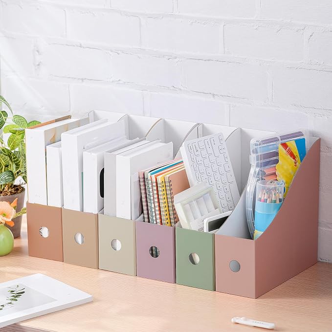 Colarr 48 Pcs Cardboard Magazine Holders 12 Colors Magazine Storage Box with Label Stickers File Folder Book Holder for Desk Desktop Document for School (Morandi Color)