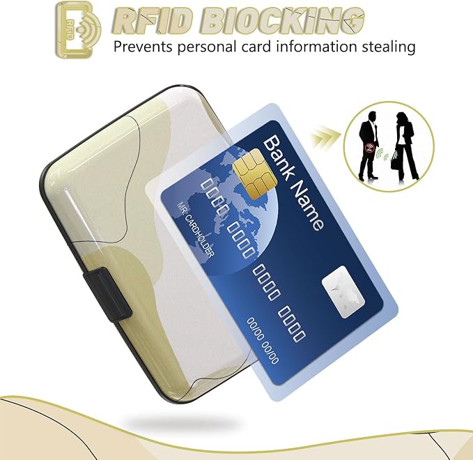 Credit Card Holder, Beige Mini RFID Aluminum Card Wallet Business Card Case | Small Blocking Slim Metal RFID Blocking Front Pocket Wallet Hard Case Durable CC Holder for Women Girls Arts