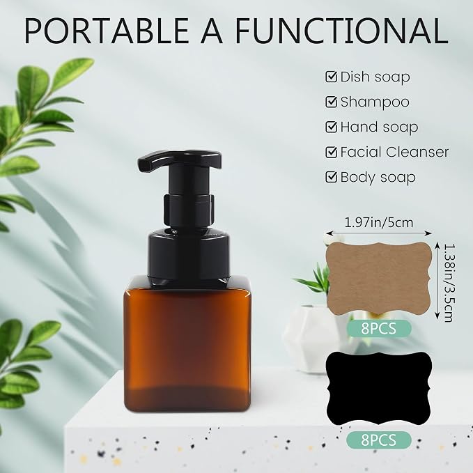 15 Pcs 8.5 oz Foaming Soap Dispenser Plastic Foaming Pump Bottle, Refillable Dispenser with Plastic Pump, Empty Hand Bottles for Liquid Soap, Shampoo, Bathroom,Hotel,Restaurant (15, Brown)