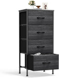 Sweetcrispy 4 Drawer Fabric Dresser Storage Tower Nightstand Chest | Small bedroom dresser and nightstand with sturdy frame,Perfect for closet,entryway,dorm,Black Wood Grain