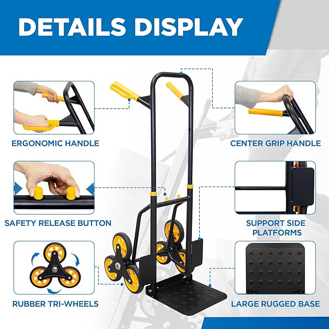 Mount-It! Stair Climbing Dolly for Moving, Heavy-Duty Hand Truck for Stairs with 6 Wheels, Folding Stair Climber Cart with Telescoping Handle, 330 lb Flat / 265 lb Stair Capacity