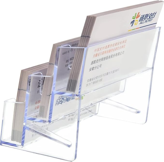 TecUnite 4 Pieces Business Card Holder for Desk 3 Tiers Clear Acrylic Stand for Business Card Organizer Storage Holder Display for Office and Company, 180 Cards Capacity