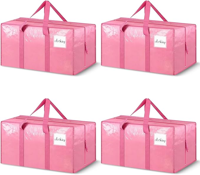 4Pack Extra-Large portable Moving Bag, foldable storage bags, suitable for moving, packing and organizing. Waterproof and reusable laundry travel bags, used for storing clothes, toys and bedding.
