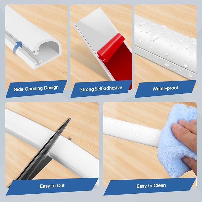 Silicone Cord Covers Wall Self-Adhesive Cord Covers for Wires on Wall Wire Hider Flexible Cable Hider with Side-Opening for Home Office TV Cable Management (0.59" W x 0.39" H x 39" L, White)