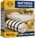 Memory Foam Mattress Vacuum Bag for Moving and Storage, Heavy-Duty Mattress Compression Bag with Adjustable Compression Straps and Dual-Zip Seal (King/Cal-King)