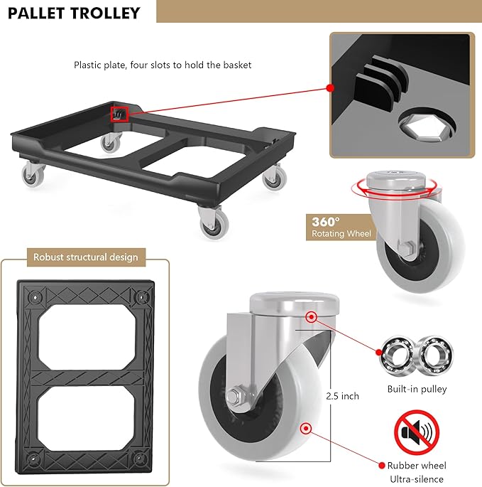 Moving Dolly with Collapsible Storage Bins, 25x18 Inches Furniture Movers Dollys, 330 Lbs Capacity Heavy Duty Platform Dolly 4 Wheels Rectangle Multifunctional Mover Carrier