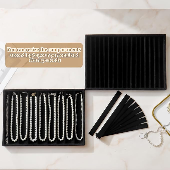 Large Stackable Jewelry Tray 4 Pack Velvet Jewelry Display Drawer Inserts Trays Organizer for Earring Bracelet Necklace Ring (Black, 17 Grids)