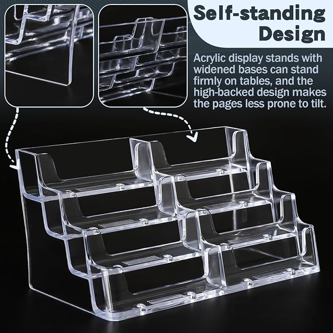 Acrylic Business Card Holder for Desk,4-Tier Clear Plastic Display Stand with 8 Pockets, Holds 400 Cards,ldeal for Office & Workspace Organization