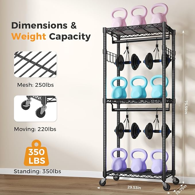 NEWBULIG Heavy Duty Clothing Rack with Wheels, 3-Tier Adjustable Wire Garment Rack, Metal Freestanding Closet Organizer System with Double Hanging Rods & 8 Side Hooks, 29" x 15" x 75", Black