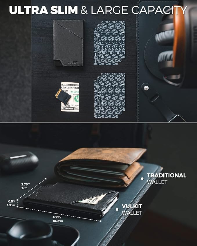 VULKIT Pop up Card Wallet RFID Blocking Slim Aluminum Metal Bank Card Holder Case with Business Money Pocket for Credit Cards Notes and Coins (Black)