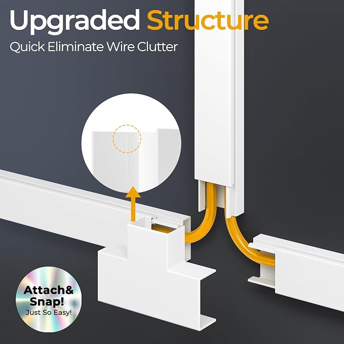 56.7in TV Cord Hider Wall, Cord Covers for 2-4 Wires on Wall, Self-Adhesive TV Cable Hider Wall, Paintable Wire Hider Wire Covers for Cords on Wall, TV Cable Management Raceway, W0.95 H0.55in, White