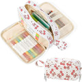 BuyCard Large Capacity Pencil Case, White With Pink Cherry Pattern, Corduroy Pencil Bag with Zipper Closure, Graduation Gift Office Stationery Storage Pen Pouch for Classroom Teacher