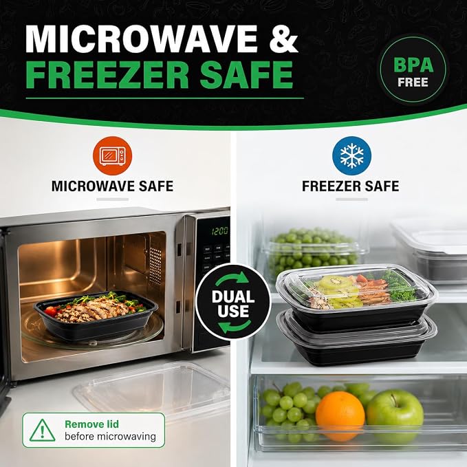 WUHUIXOZ Meal Prep Container, 50 Pack 32 oz Food Storage Containers with Lids, Disposable Bento Box Reusable Plastic Lunch Box, BPA Free Take-Out Box Microwave Dishwasher Freezer Safe