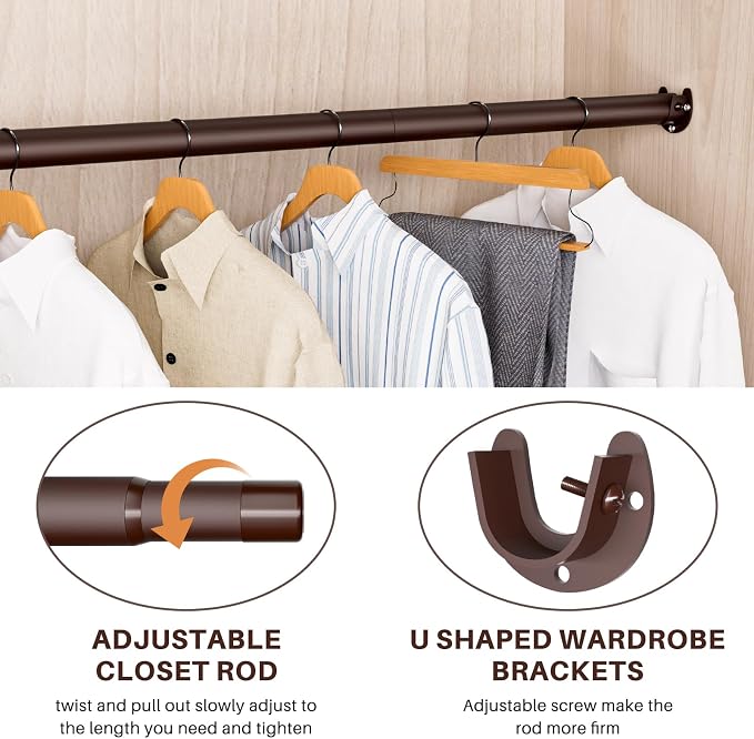SUTINE Closet Rod - Closet Rods for Hanging Clothes, 17 to 38 inch Adjustable Closet Hanging Rod, Heavy Duty Clothes Rod Clothing Bar, Closet Poles for Hanging Clothes for Wardrobes, Shower Curtain