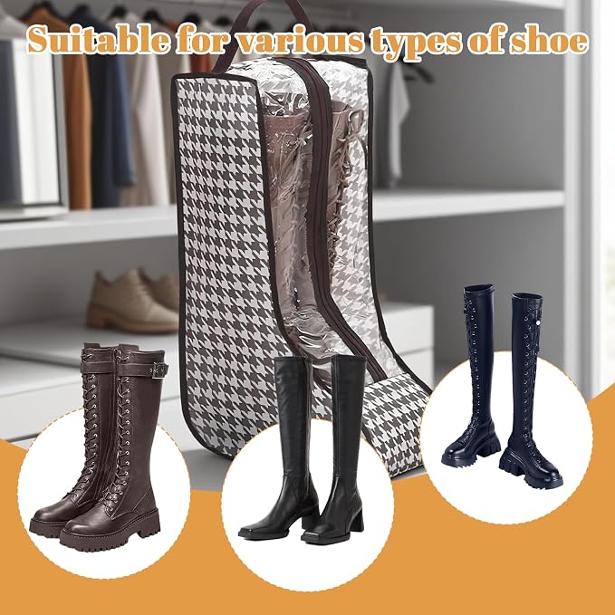 2 Pack Boot Bags for Cowboy Boots Storage Organizer Tall Style, Portable Travel Shoe Bags Protector Box Organizer with Handle for Cowboy Shoes, Dustproof for Packing Travel and Daily Use
