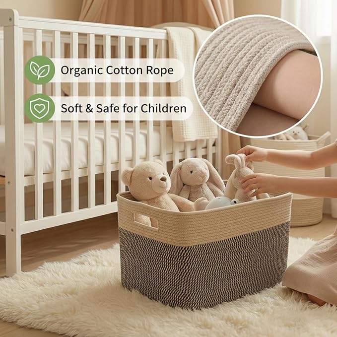 JMvicyroam Woven Blanket Basket,96L Large Storage Bin for Blankets Toys Clothes,Decorative Rope Basket for Living Room Bedroom with Handles, Jute&Black