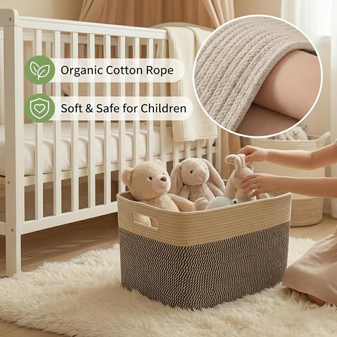 JMvicyroam Woven Blanket Basket,65L Large Storage Bin for Blankets Toys Clothes,Decorative Rope Basket for Living Room Bedroom with Handles, Jute&Black