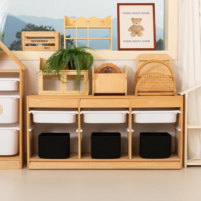 OIAHOMY 9”x9”x7” Storage Cubes, Cotton Rope Woven Baskets for Organizing, Cube Storage Bin, Small Gift Basket for Shelf, 3-Pack, Black
