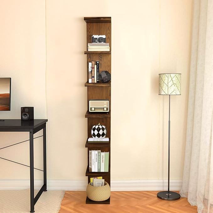 LitaEther Wood Wall Shelf Units,7 Tier Lack Floating Shelves,Rustic Bookshelf for Home, Bedroom, Living Room