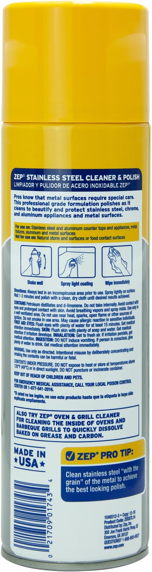 Zep Stainless Steel Cleaner & Polish - 14 oz (2 Pack) & Microfiber Rag | Fingerprint remover and polish for stainless steel refrigerators, dishwashers and appliances, with a reusable rag.