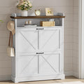 Shoe Cabinet with 2 Flip Drawers, Farmhouse Narrow Shoe Cabinet Organizer with Double-Layer Top, Freestanding entryway organizer with adjustable shelves and hooks, for, Foyer, Hallway, White