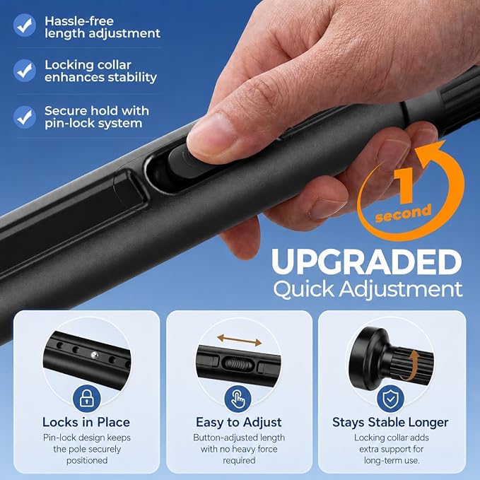 ALLZONE Adjustable Tension Curtain Rod, 40-121 inches, Heavy Duty Curtain Rods No Drilling, Anti-Slip Tension Rod for Window, Shower, Outdoor & Patio, Easy to Install, 1.26In Diameter, Black