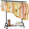 Heavy Duty Rolling Clothing Rack, 450 lbs Capacity Metal Clothes Rack with Wheels, 65" Tall Freestanding Hanging Rack for Bedroom, Laundry Room, Retail Display, Black